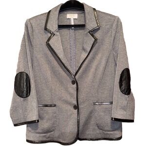 Laundry by Shelli Segal Blazer Gray Faux Leather Trim Elbow Patch Jacket Size 12